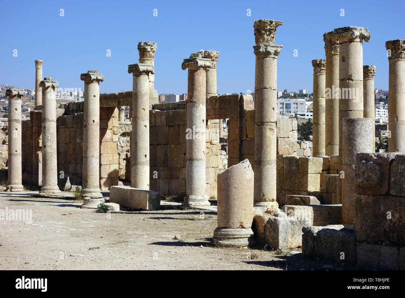 Colonne in Jerash, Giordania, Dzseras, Gerasza Foto Stock