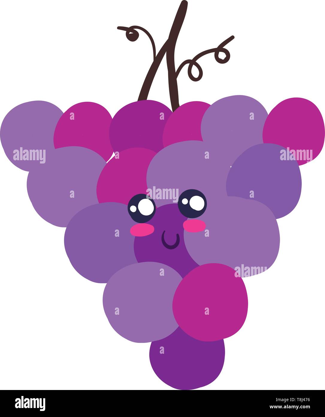 Carino grappolo di uva in viola e di colore rosa con uno smiley , il vettore, il colore di disegno o illustrazione. Illustrazione Vettoriale