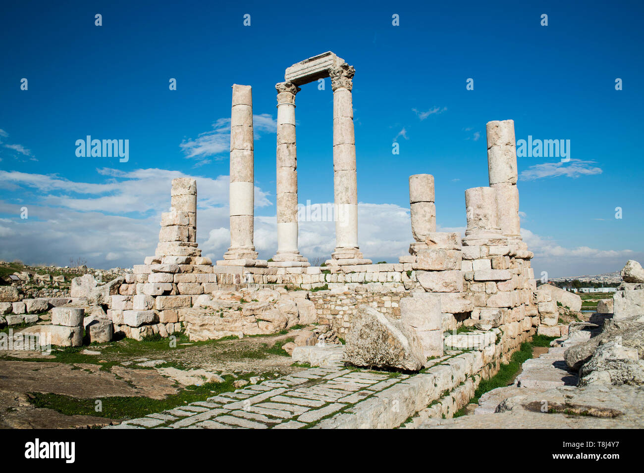 Rovine di templi, Amman Cittadella, Amman, Giordania Foto Stock