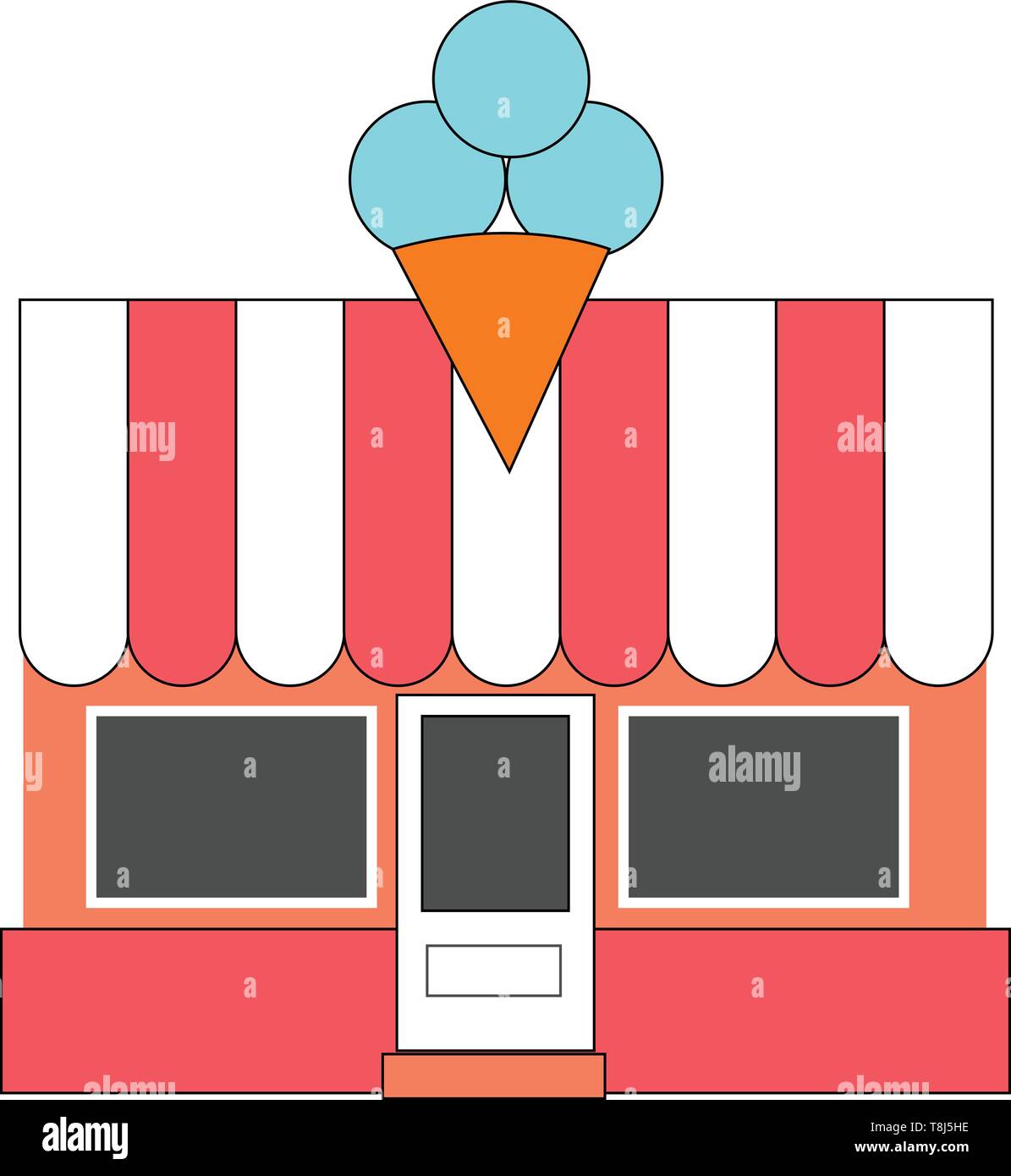 Un ben decorate gelateria con un modello di gelato posto in alto al centro, il vettore, il colore di disegno o illustrazione. Illustrazione Vettoriale