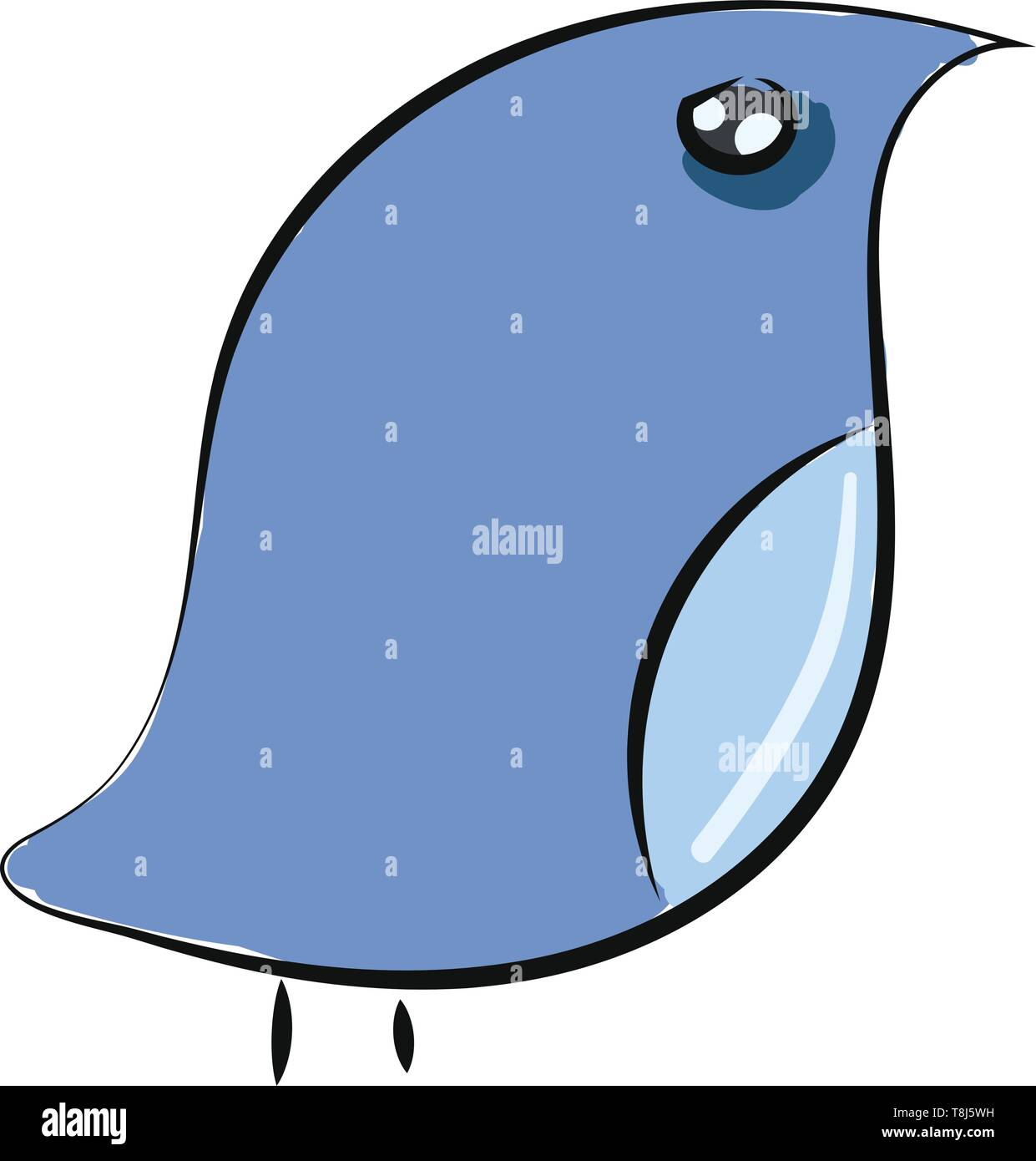 Un piccolo uccello blu con un ovale-corpo sagomato, stick-come black gambe, una sharp-sottolineato bill ha girato alla sua sinistra mentre in piedi, il vettore, il colore di disegno Illustrazione Vettoriale