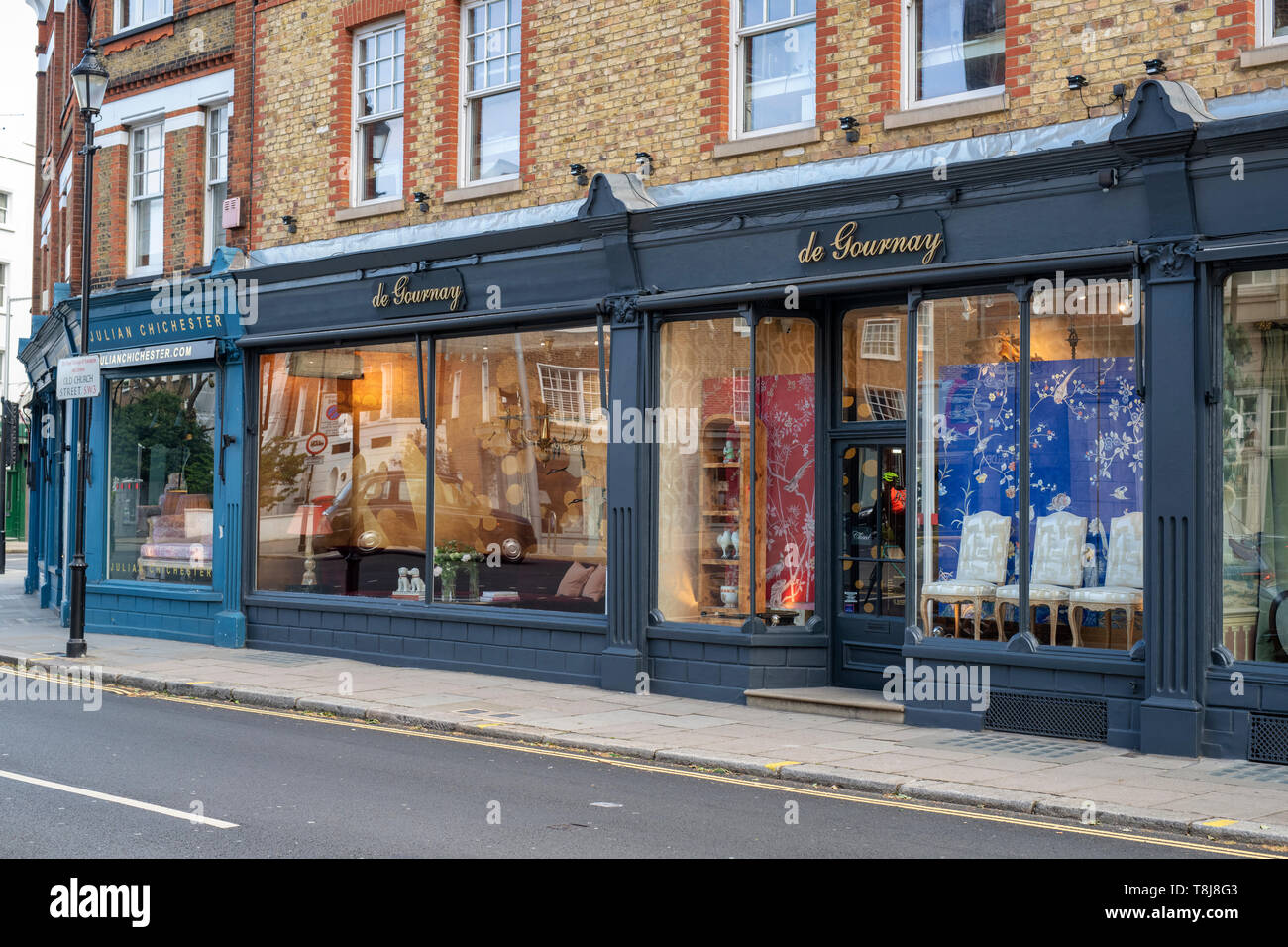 De Gournay shop anteriore nella vecchia chiesa Street, a Chelsea, Londra, Inghilterra Foto Stock