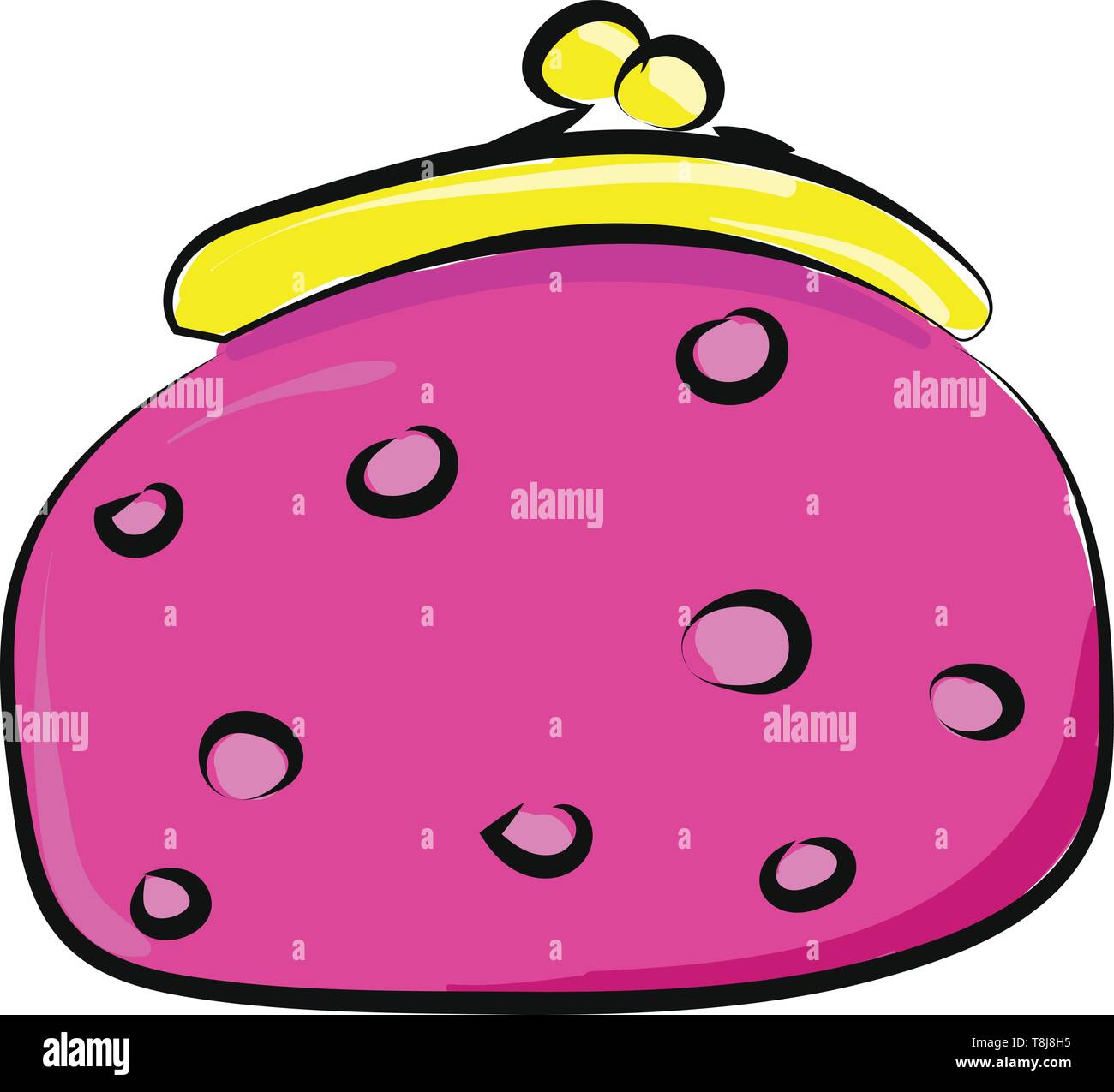 Una pink lady del denaro nella borsa con cornice dorata, occhio-design accattivante e modello della frizione, impostare isolati su sfondo bianco visto dalla parte anteriore, vettore col Illustrazione Vettoriale