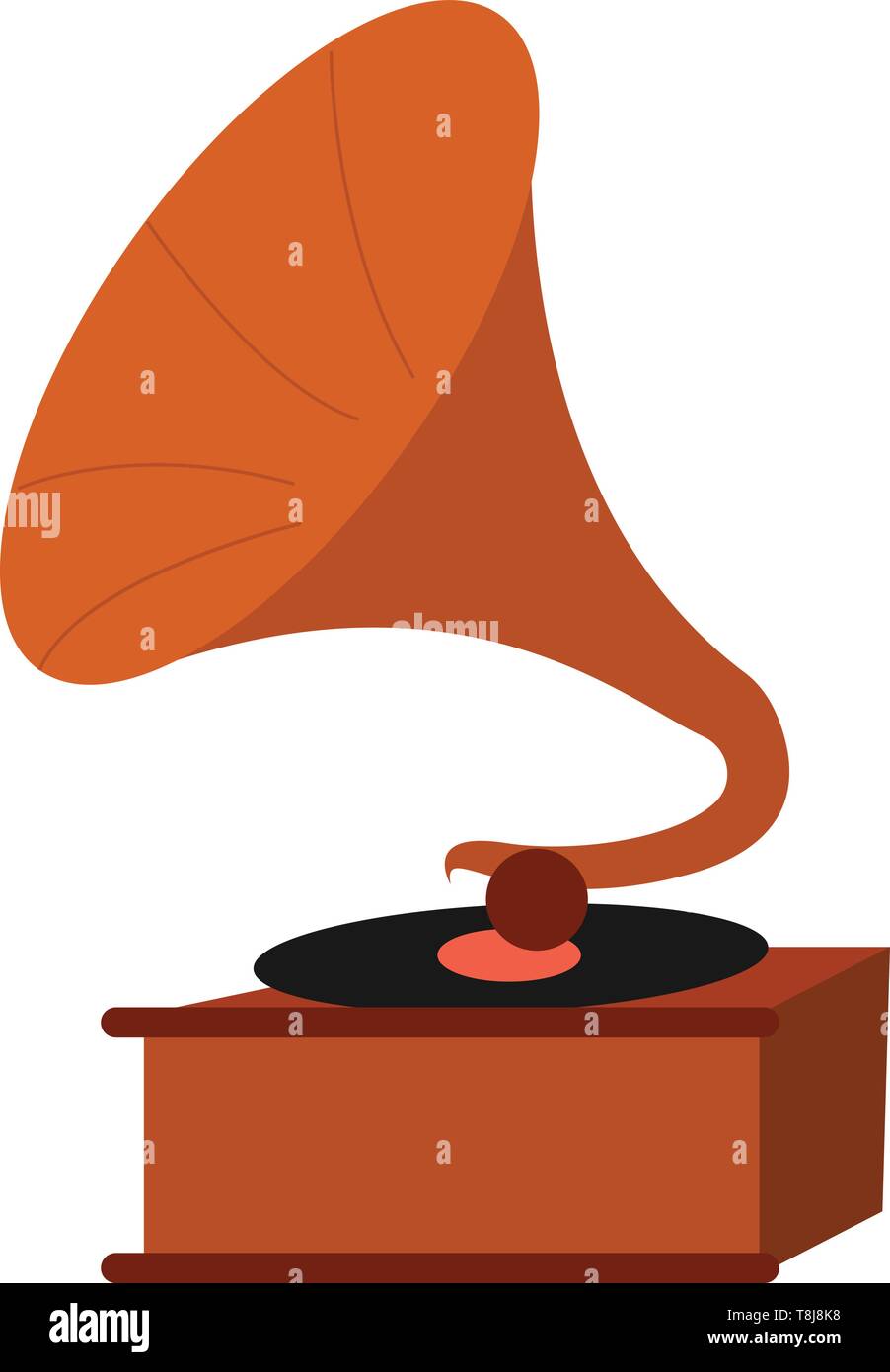 Un di legno e ottone vintage grammofono che suona e registra musica simile a un lettore di cassette, un lettore CD o un lettore MP3, isolato su bianco backgroun Illustrazione Vettoriale