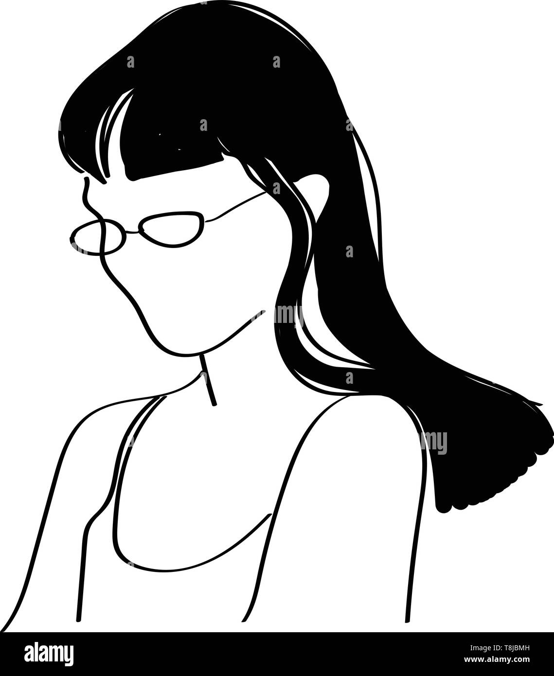 Una illustrazione di una ragazza con i capelli neri, il vettore, il colore di disegno o illustrazione. Illustrazione Vettoriale