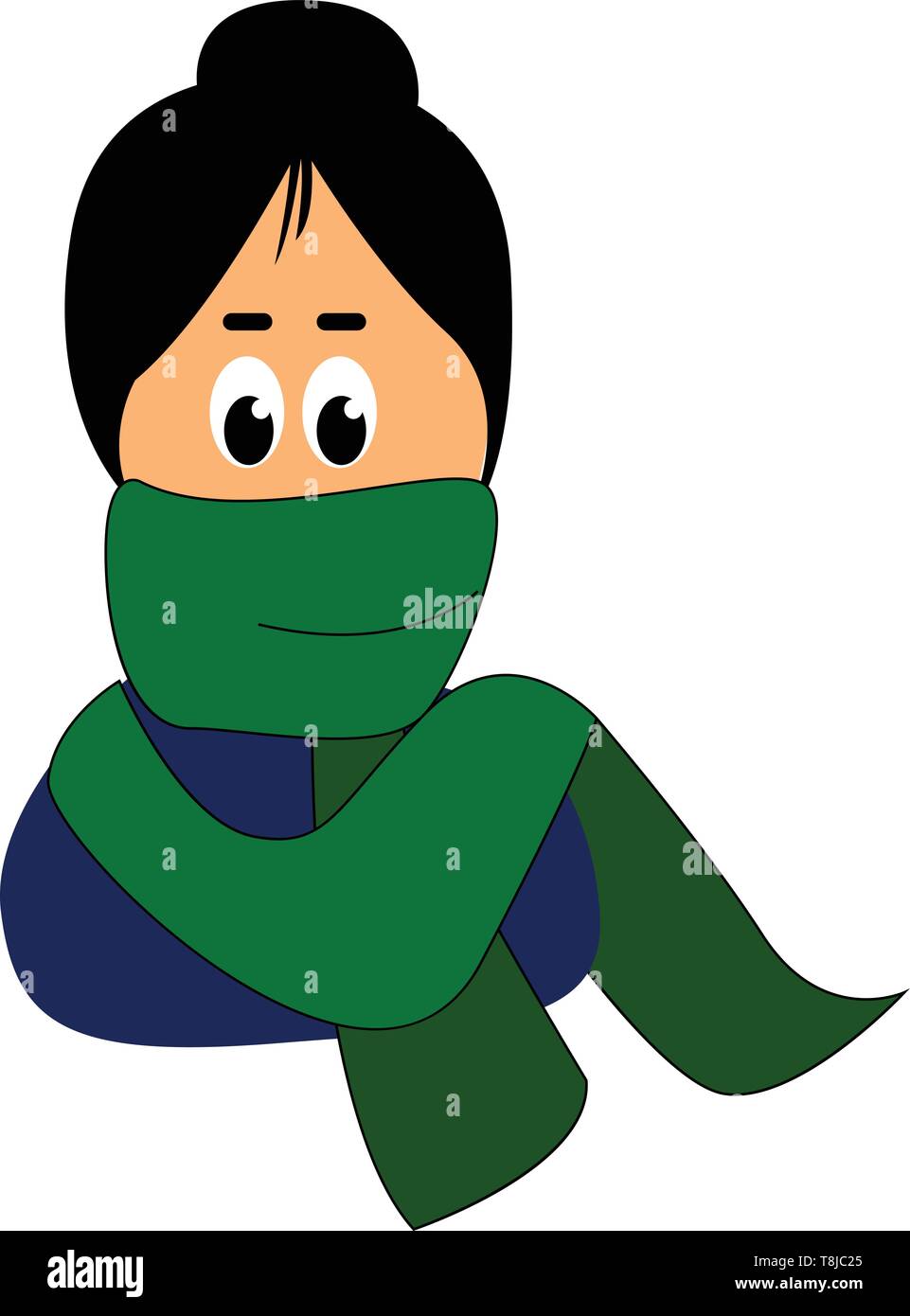 Un disegno a colori di una ragazza che indossa una sciarpa verde, il vettore, il colore di disegno o illustrazione. Illustrazione Vettoriale