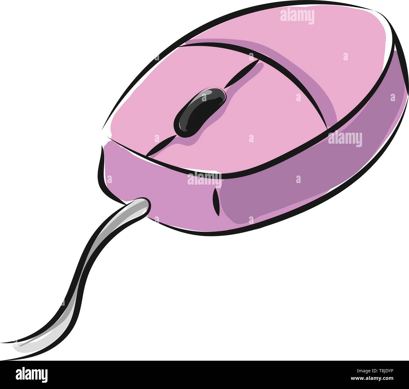 Una colorazione rosa mouse con un filo attaccato ad esso e una manopola  sulla parte superiore per essere utilizzata con un computer. Di colore rosa  appositamente per le ragazze, il vettore, il
