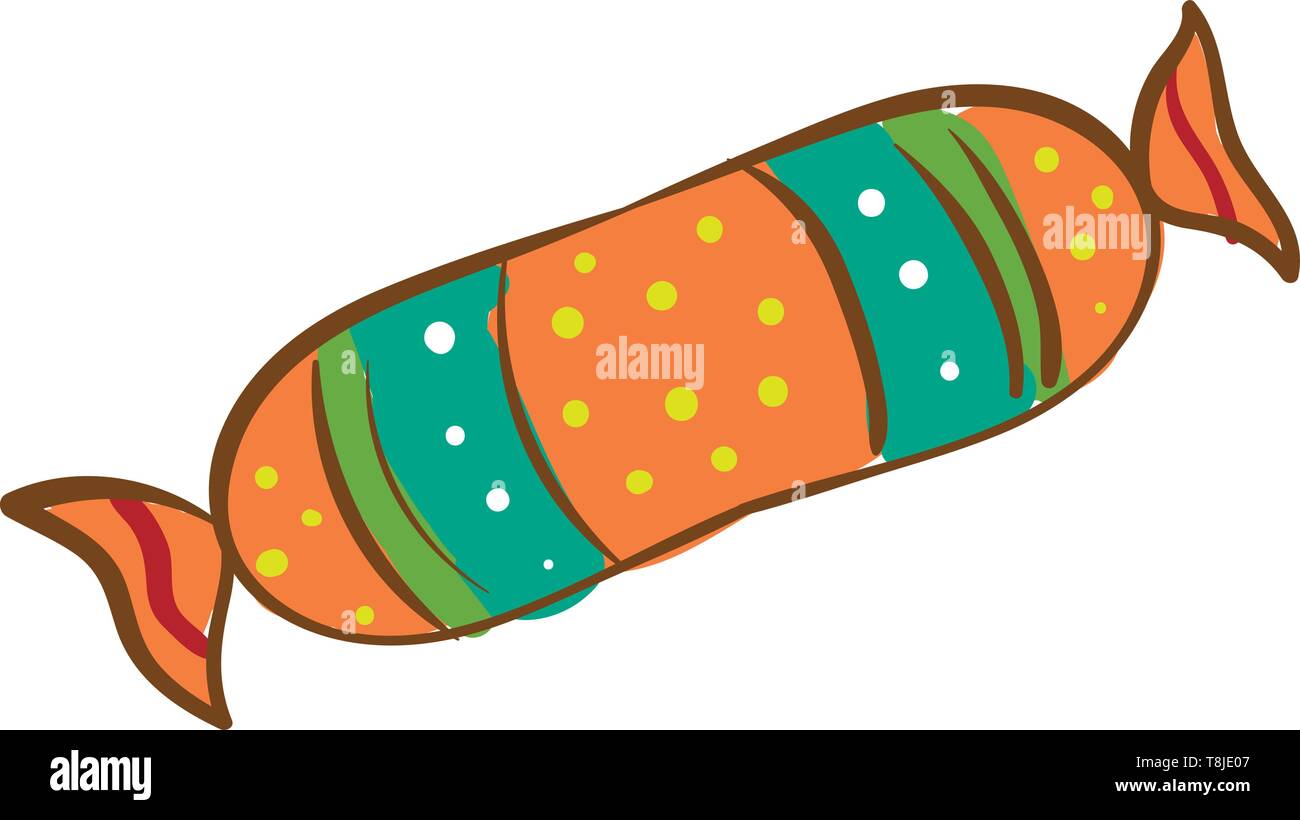 Una caramella con multi-involucro colorato, lunga di forma cilindrica, il vettore, il colore di disegno o illustrazione. Illustrazione Vettoriale