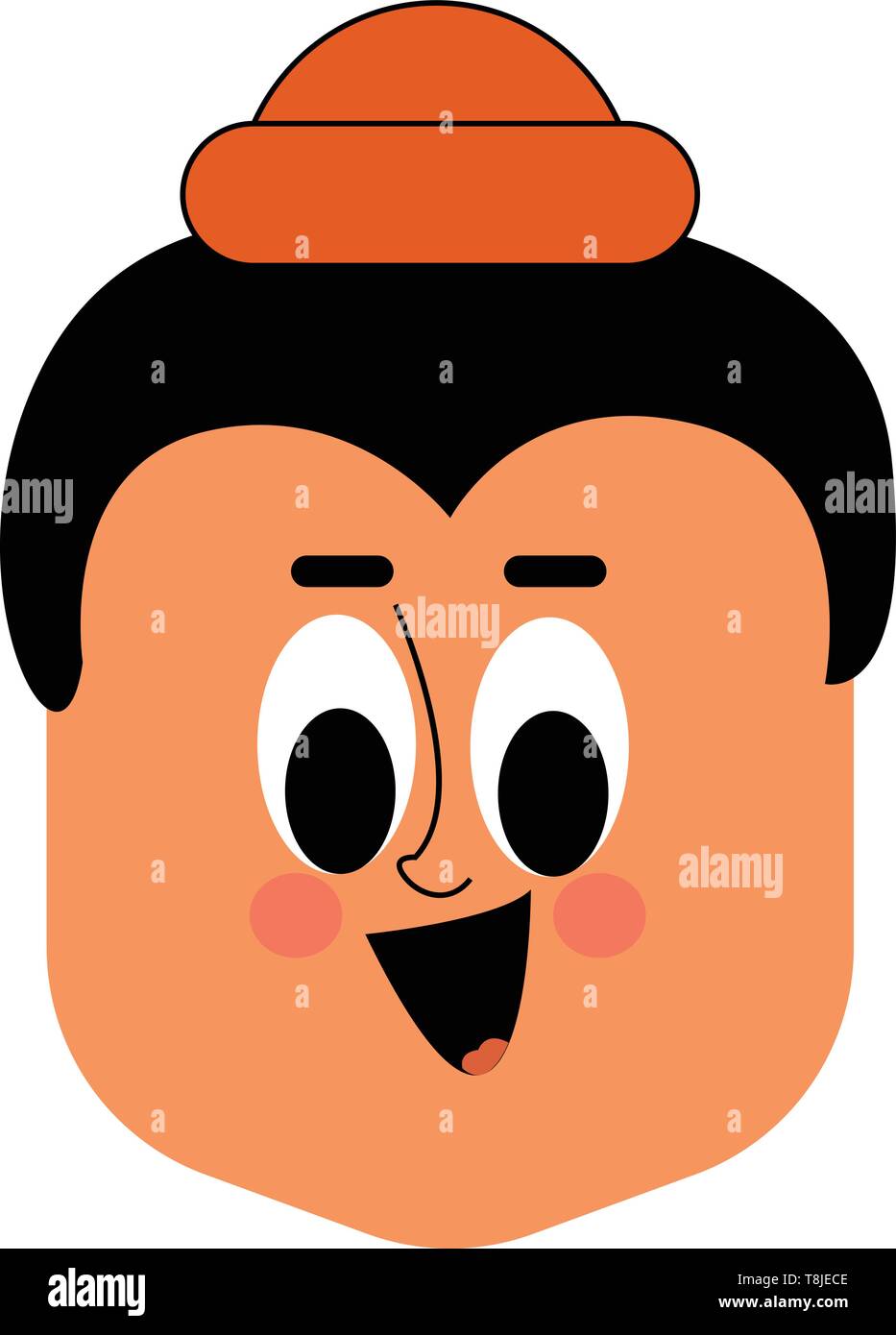 Un ragazzo che indossa un colore arancio hat con grandi occhi rotondi, viso carino a bocca aperta, il vettore, il colore di disegno o illustrazione. Illustrazione Vettoriale