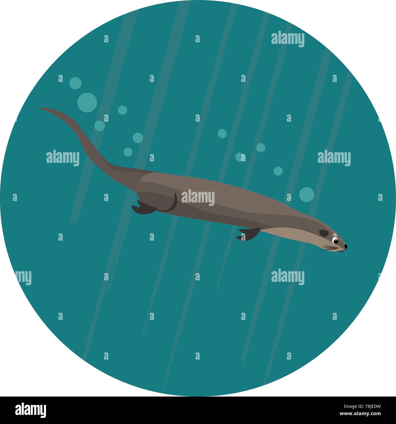 In bianco e nero e di colore grigio, nuoto sott'acqua con lunga coda e quattro membra, il vettore, il colore di disegno o illustrazione. Illustrazione Vettoriale