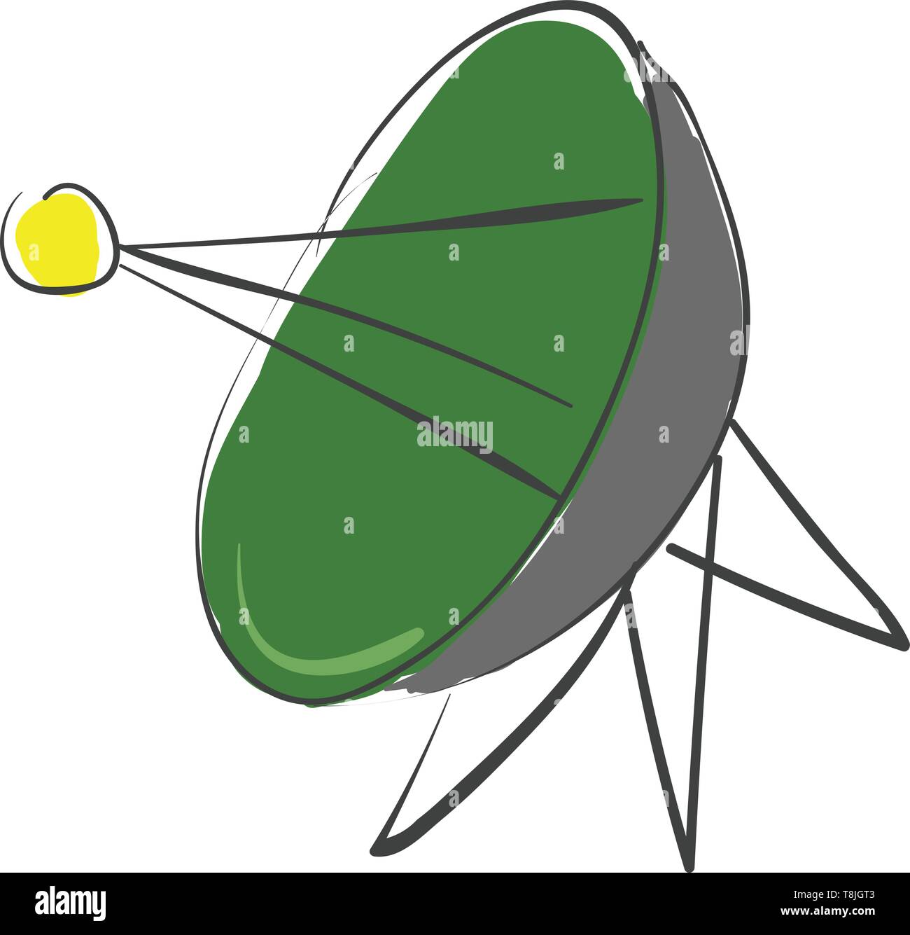 Un verde antenna parabolica con acciaio esteso nel mezzo, con piedistallo, il vettore, il colore di disegno o illustrazione. Illustrazione Vettoriale