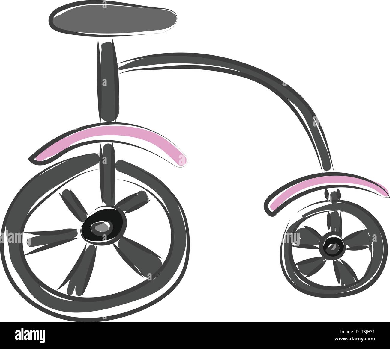 Grigio di una bicicletta per bambini, con sella, con parafango rosa, con due ruote, il vettore, il colore di disegno o illustrazione. Illustrazione Vettoriale