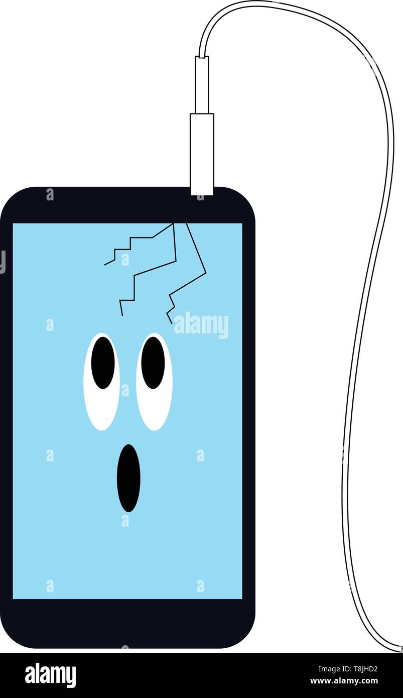 Un telefono cellulare con una crepa sul lato superiore destro della schermata, vettore, il colore di disegno o illustrazione. Illustrazione Vettoriale