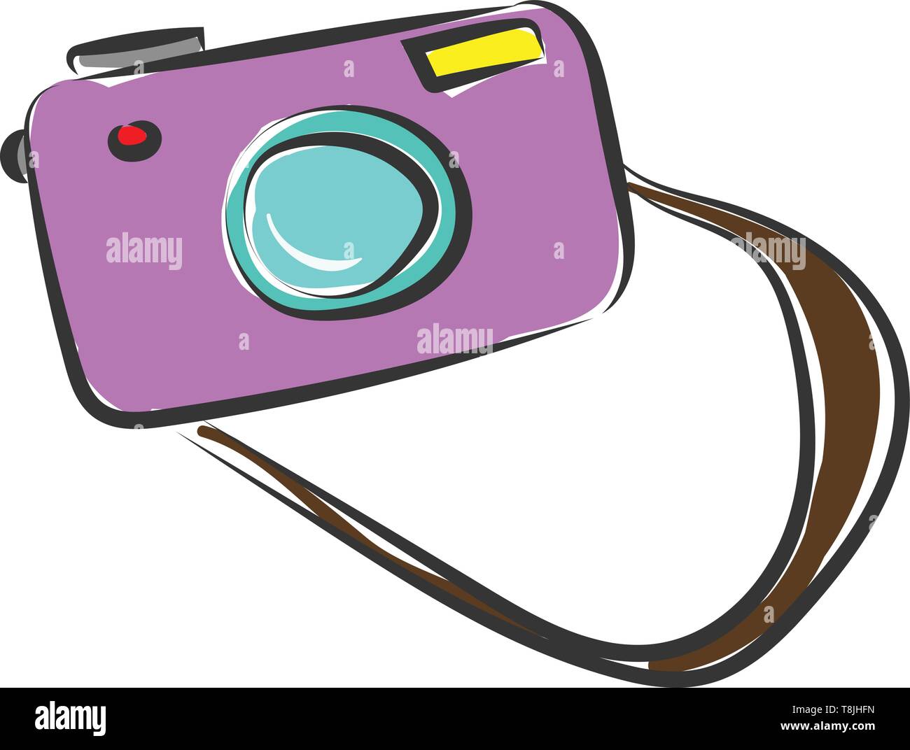 Disegno di un viola la fotocamera con flash e fascetta marrone., il vettore, il colore di disegno o illustrazione. Illustrazione Vettoriale