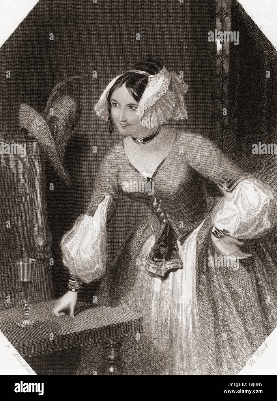 Maria. Principal personaggio femminile di Shakespeare Twelfth Night. Dalla Galleria di Shakespeare, pubblicato c.1840. Foto Stock