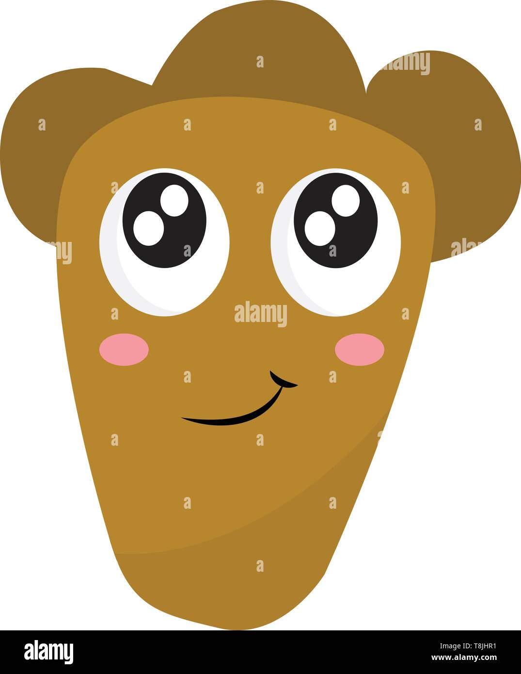 Un mostro marrone con grandi occhi rotondi, guance rosa e sorridente a labbro. Essa ha i capelli che si preannuncia come una corona., il vettore, il colore di disegno o illustrazione. Illustrazione Vettoriale