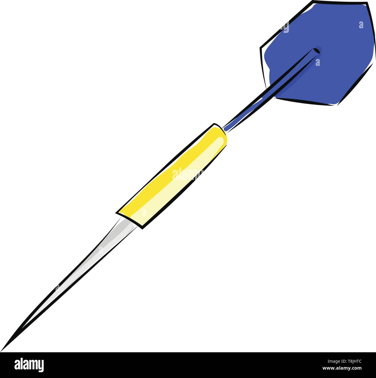 Una freccia con un punto di colore argento, giallo canna e un volo blu., il vettore, il colore di disegno o illustrazione. Illustrazione Vettoriale