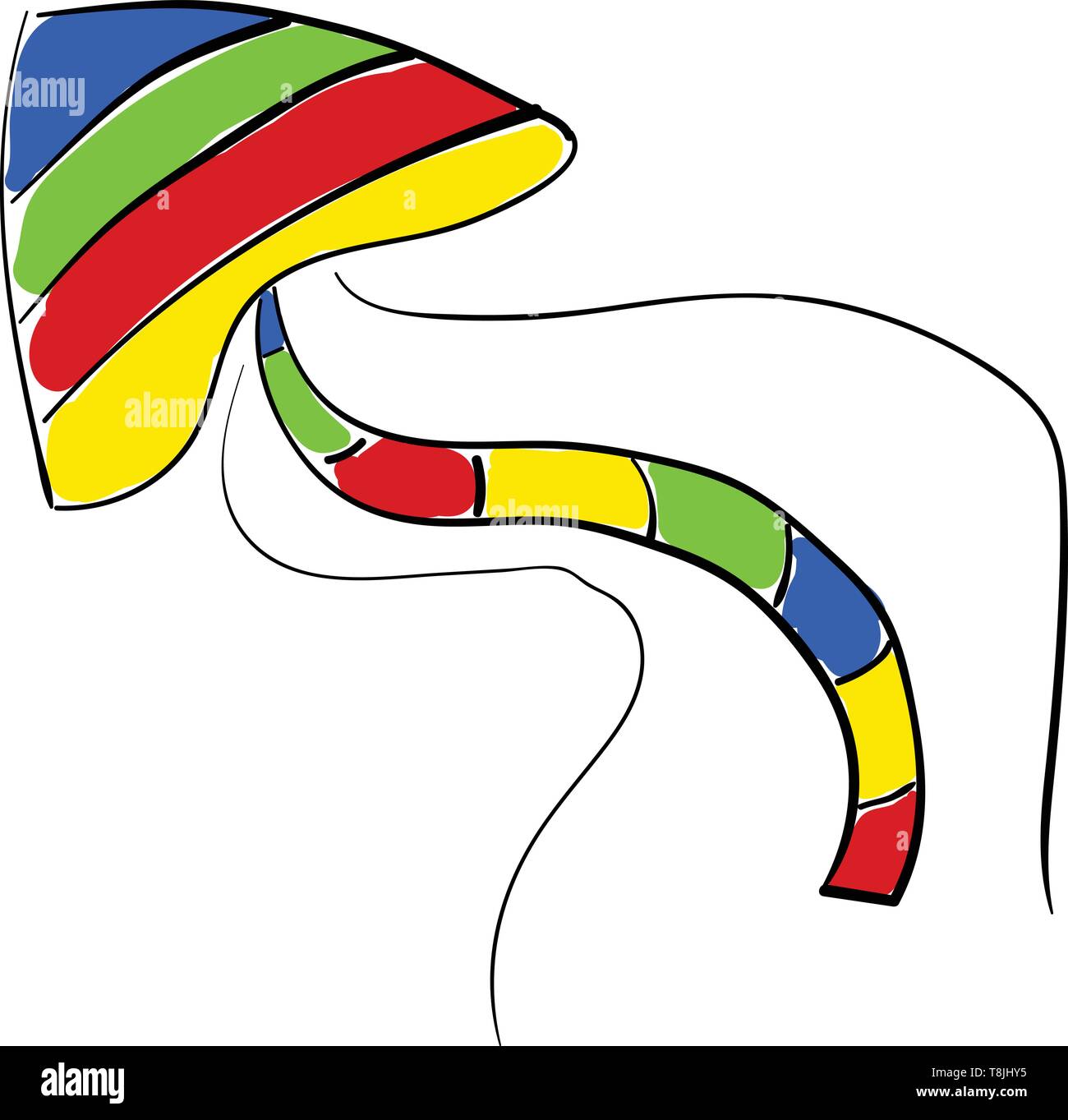 Un colorato aquilone con tre code; blu, verde, rosso, giallo, il vettore, il colore di disegno o illustrazione. Illustrazione Vettoriale