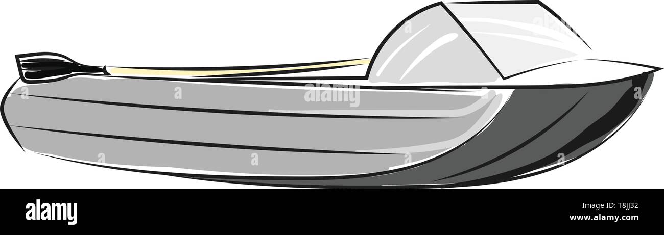 Grigio speedboat con un legno nero con pala e la parte anteriore in vetro di protezione., il vettore, il colore di disegno o illustrazione. Illustrazione Vettoriale
