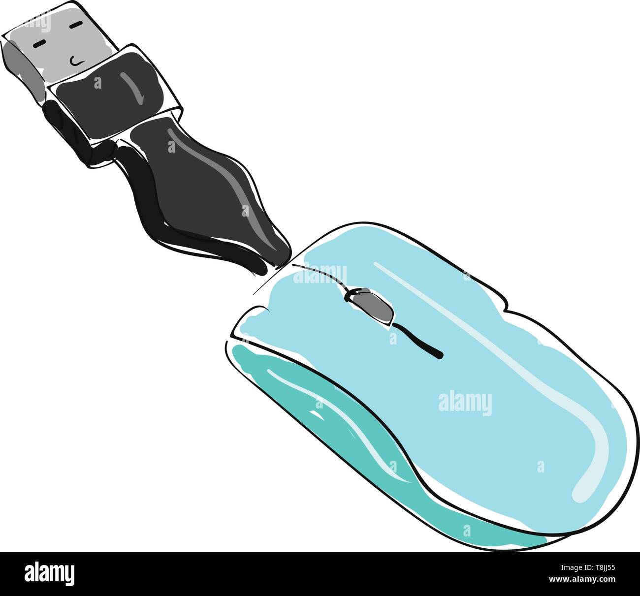 Un verde il mouse del computer con USB nero, il vettore, il colore di disegno o illustrazione. Illustrazione Vettoriale