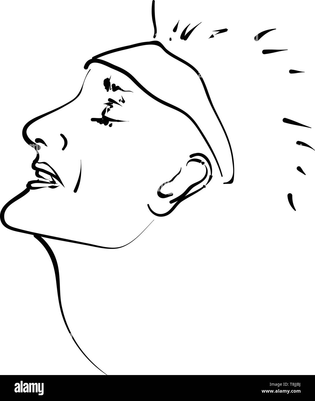 Una silhouette di un essere umano, con ciocche di capelli, con archetto, vettore, il colore di disegno o illustrazione. Illustrazione Vettoriale