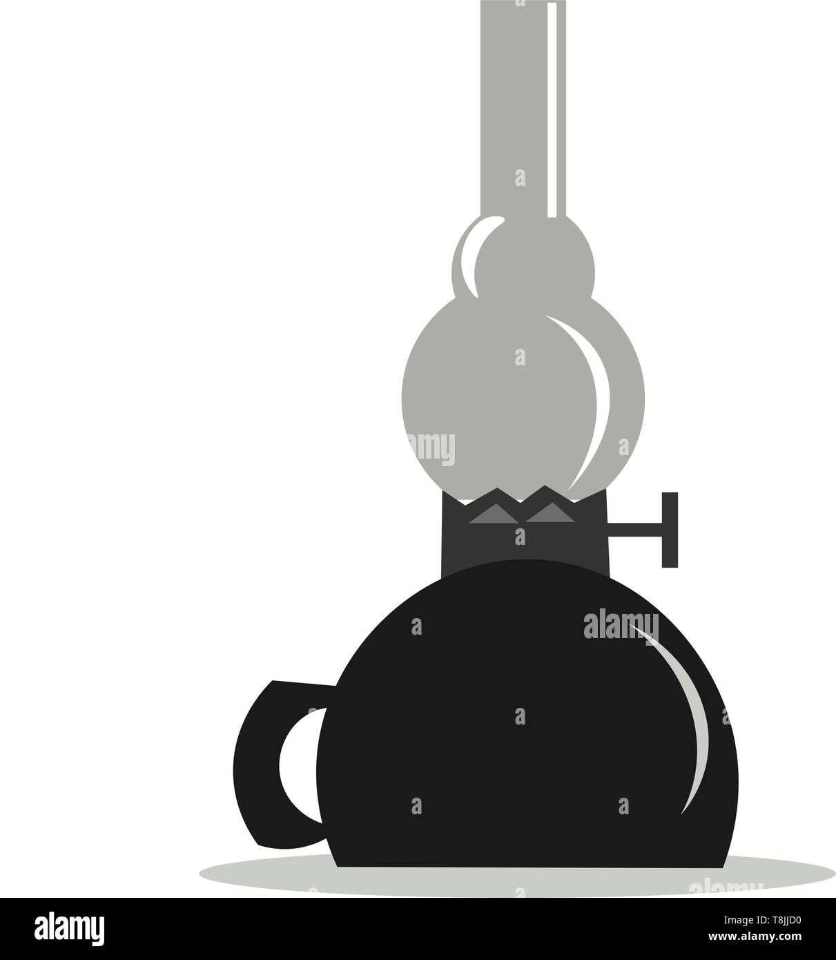 Una lampada di kerosene con vetro grigio e una base nera, il vettore, il colore di disegno o illustrazione. Illustrazione Vettoriale