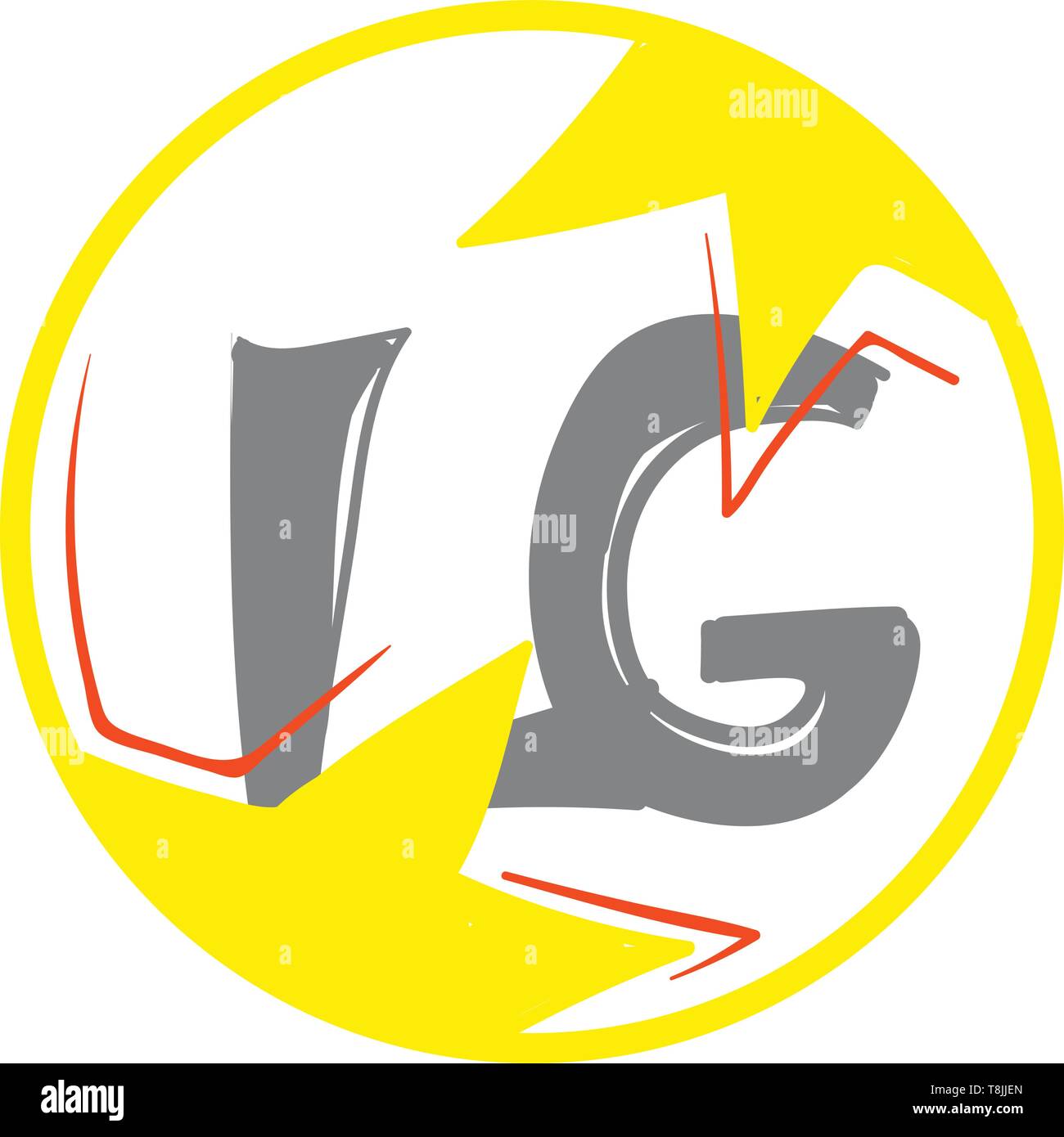 Una rappresentazione astratta del logo LG in grigio racchiusi in giallo l'elettricità, il vettore, il colore di disegno o illustrazione. Illustrazione Vettoriale