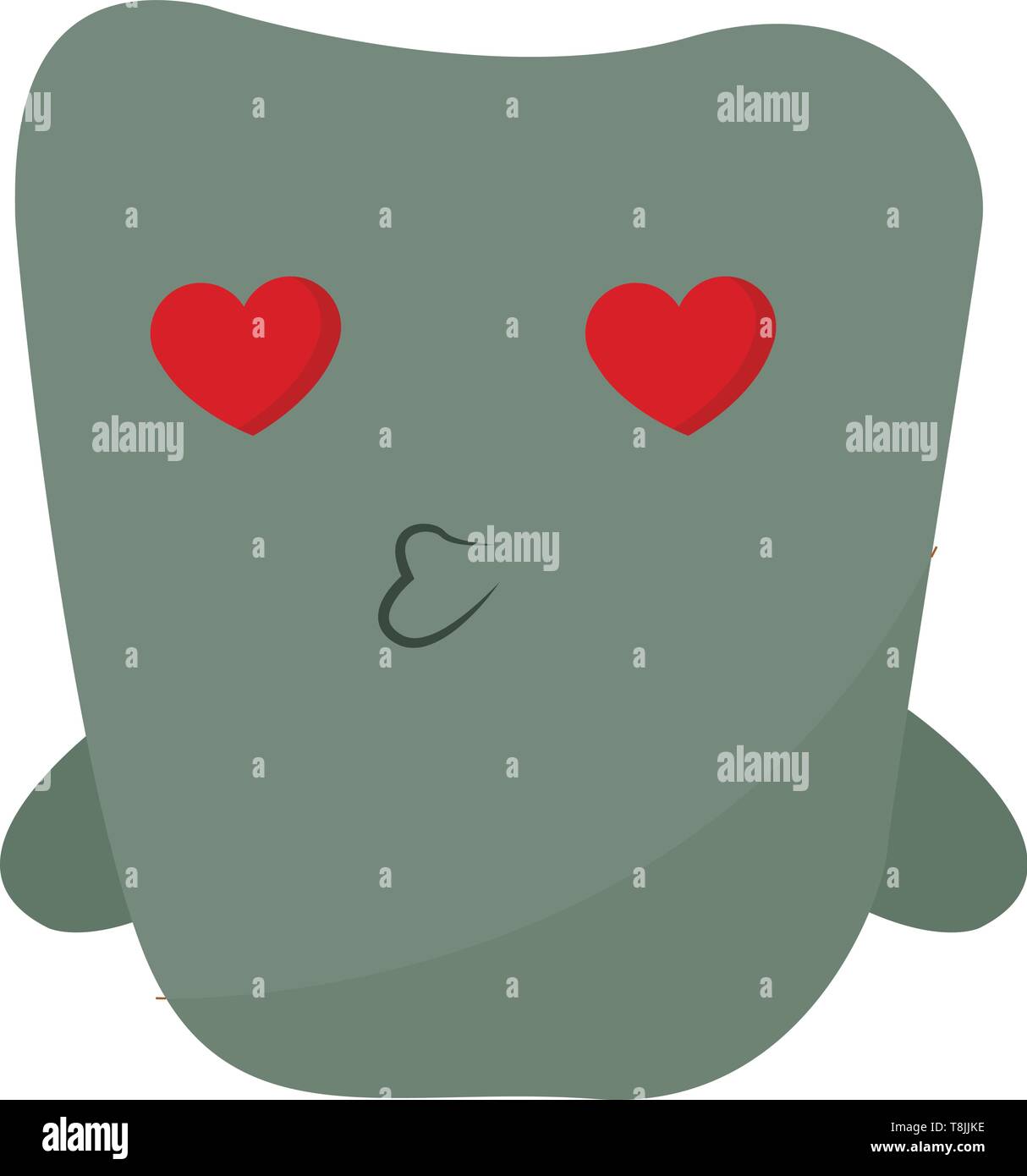 Un mostro verde con cuori per occhi kissing, il vettore, il colore di disegno o illustrazione. Illustrazione Vettoriale