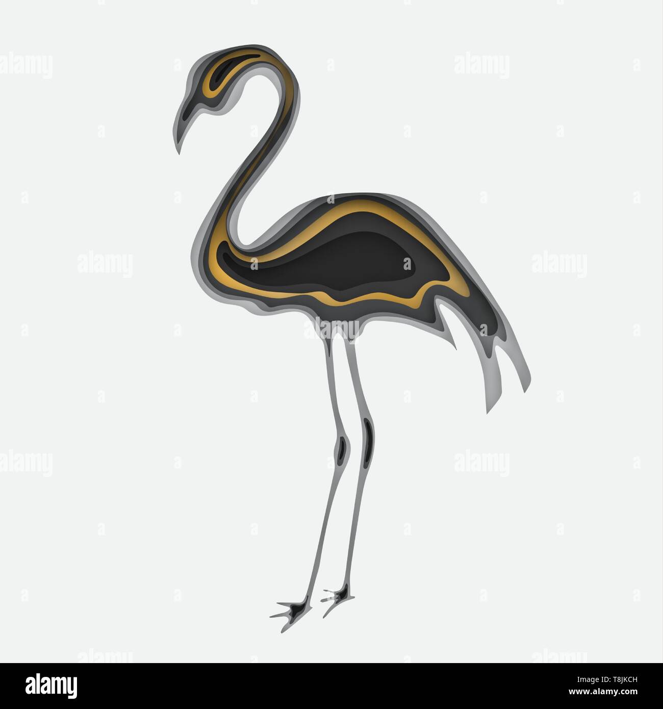 3d carta tecnica illustrazione. Uccello tropicale di flamingo in stile carta tecnica. Oro e grigio gradienti di mezzitoni. Il layout di progettazione per banner Presentazioni Illustrazione Vettoriale