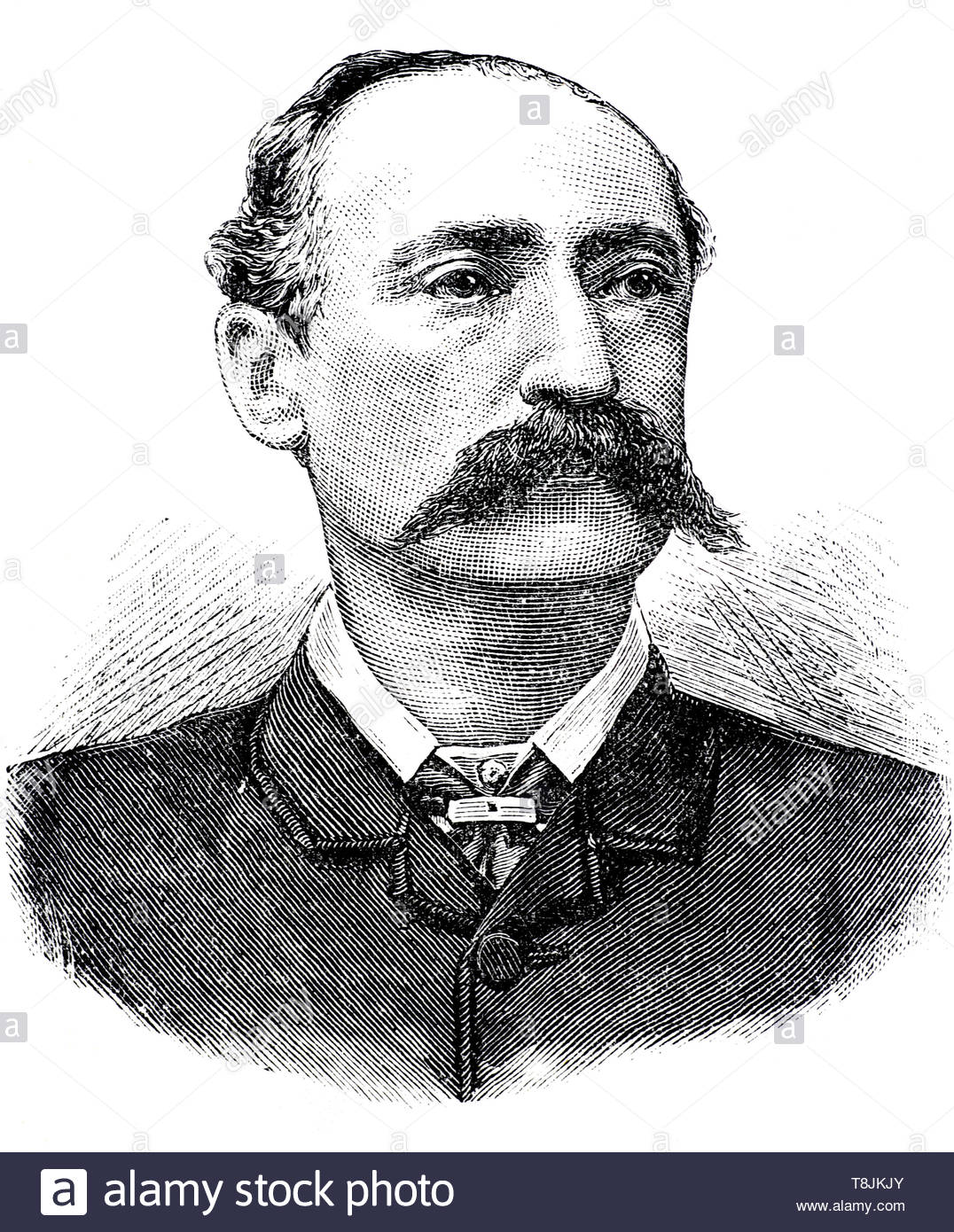 Ernest Giles ritratto, 1835 - 1897, era un esploratore australiano che ha portato a cinque grandi spedizioni in Australia centrale, illustrazione dal 1884 Foto Stock