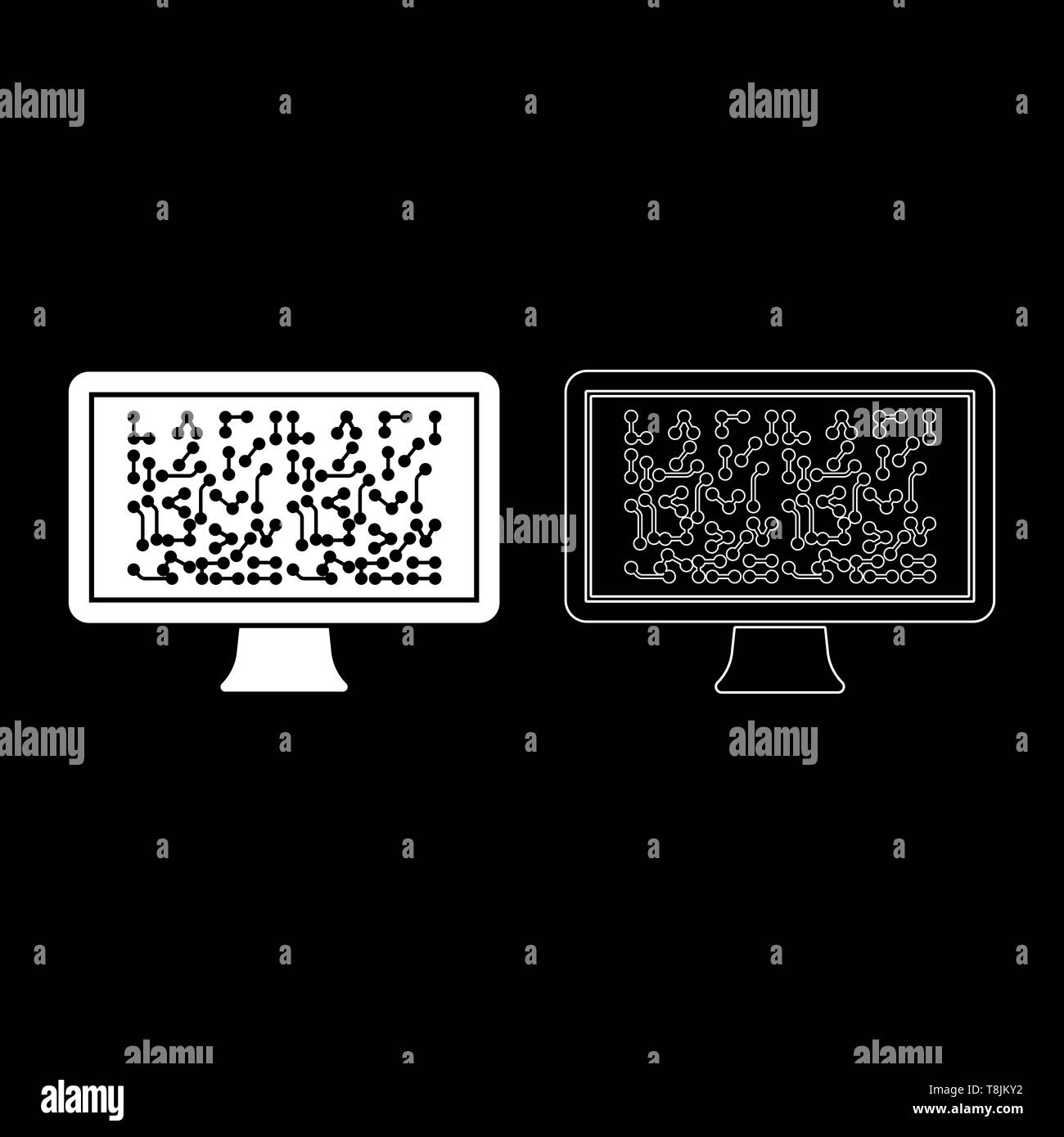 Schermata con lo schema della tecnologia icona concetto profilo impostare il colore bianco illustrazione vettoriale stile piatto semplice immagine Illustrazione Vettoriale