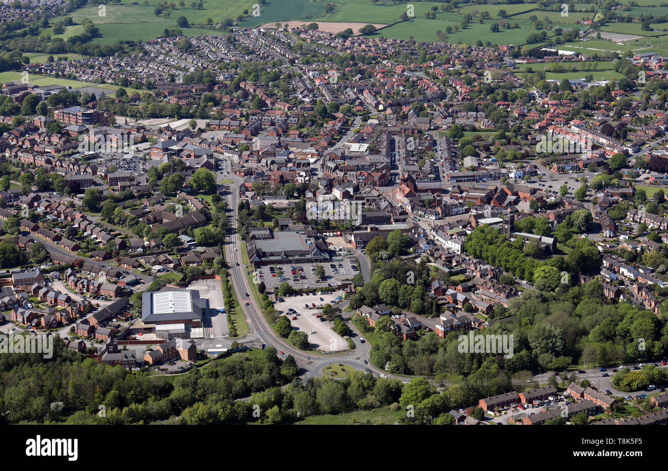Vista aerea di Sandbach Town Center, East Cheshire Foto Stock