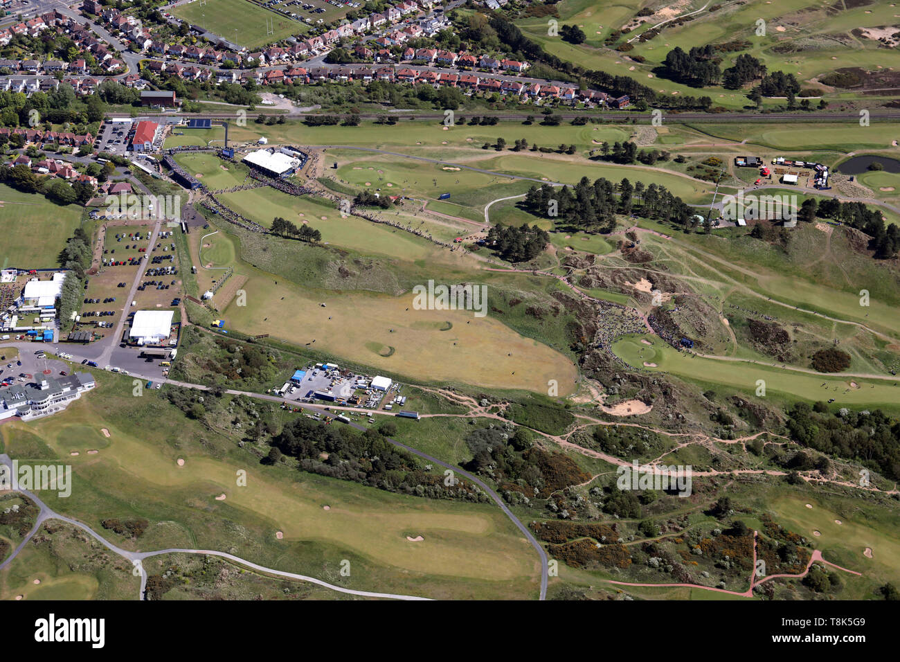 Vista aerea del Royal Birkdale Golf Club e Hillside Golf Club, Southport, Lancashire, Regno Unito Foto Stock