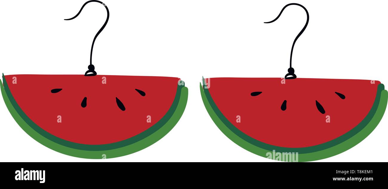 Clipart di anguria orecchini pollina hook-modello per una donna alla moda sembra carino e unico, il vettore, il colore di disegno o illustrazione. Illustrazione Vettoriale