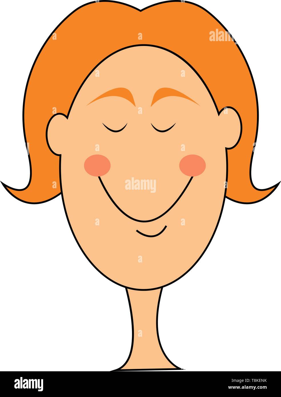 Cartoon foto di una donna sorridente con gli occhi chiusi ha un sorriso chiusa ruotando fino alla guancia, il vettore, il colore di disegno o illustrazione. Illustrazione Vettoriale