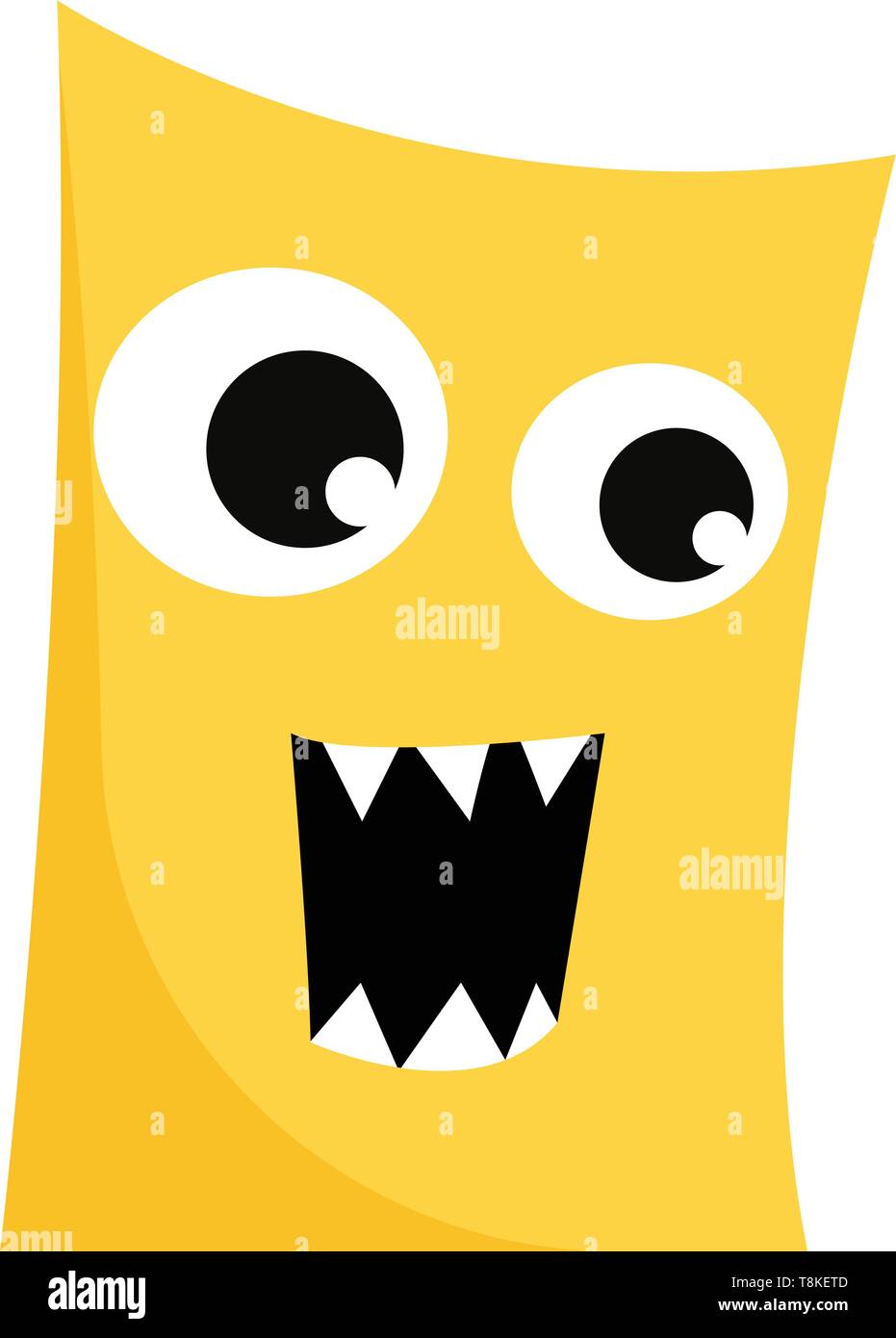 Clipart di una feroce di forma rettangolare giallo mostro con occhi sinistro laminati, fang denti esposti mentre la bocca aperta come se a esplodere con rabbia, Illustrazione Vettoriale