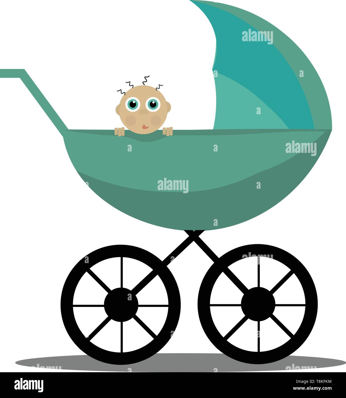 È un piccolo carrello su ruote, spesso collassabile, in cui i bambini piccoli sono spinti., il vettore, il colore di disegno o illustrazione. Illustrazione Vettoriale