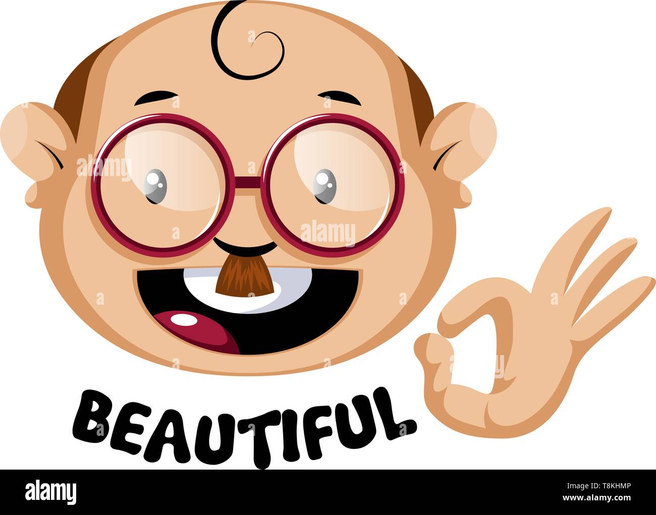 Divertenti emoji umana con bel segno, illustrazione vettore su sfondo bianco. Illustrazione Vettoriale