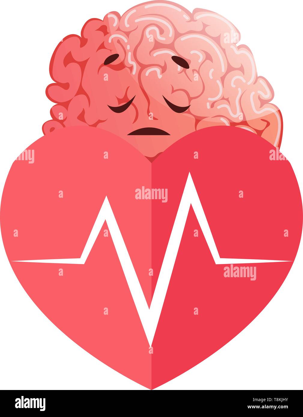 Cervello ha problemi di cuore, illustrazione vettore su sfondo bianco. Illustrazione Vettoriale