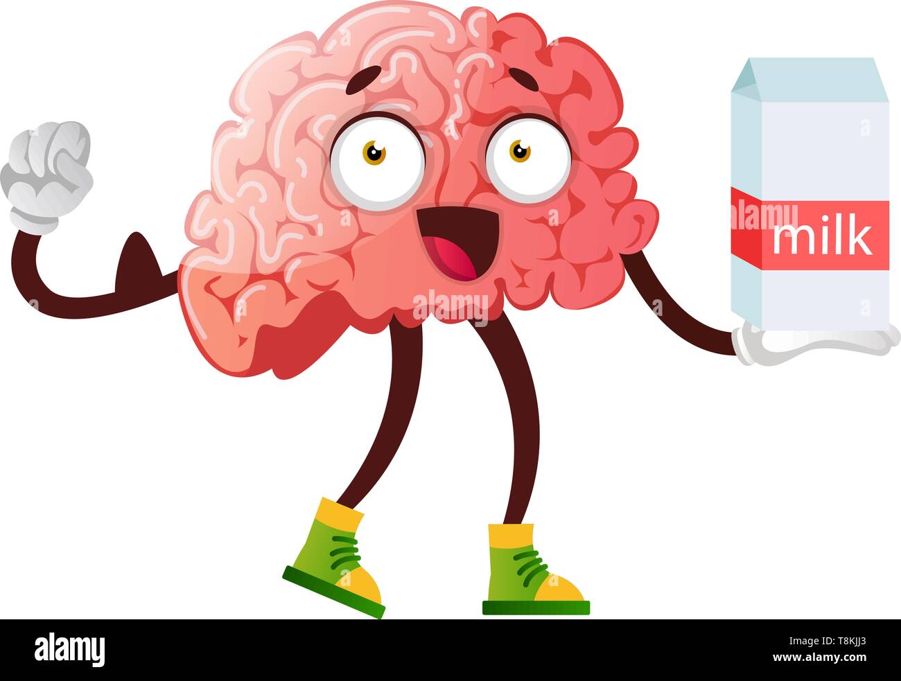 Cervello bere latte, illustrazione, vettore su sfondo bianco. Illustrazione Vettoriale