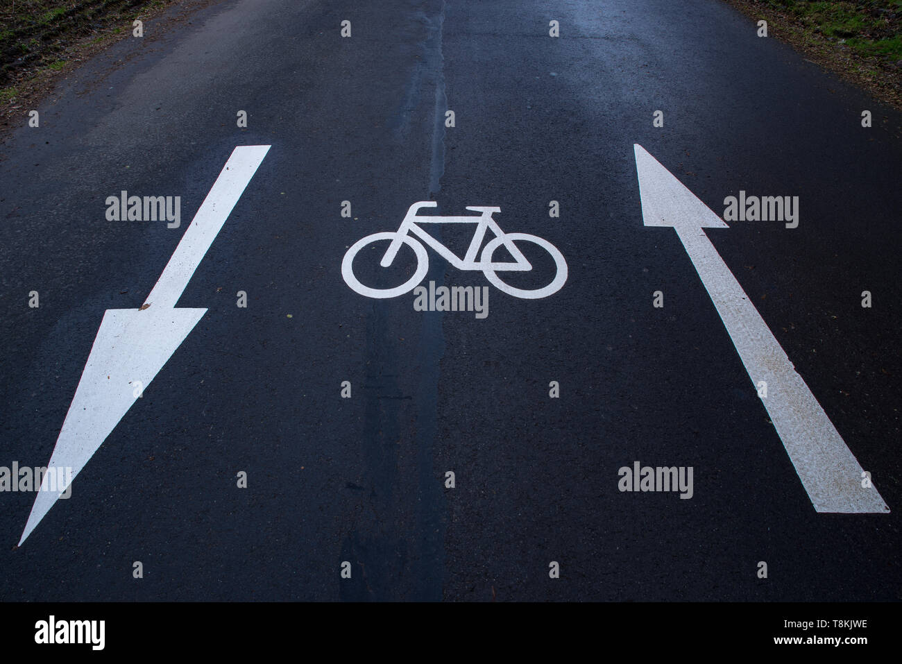 Segno di bicicletta con due frecce come un segno di una bicicletta road  Foto stock - Alamy