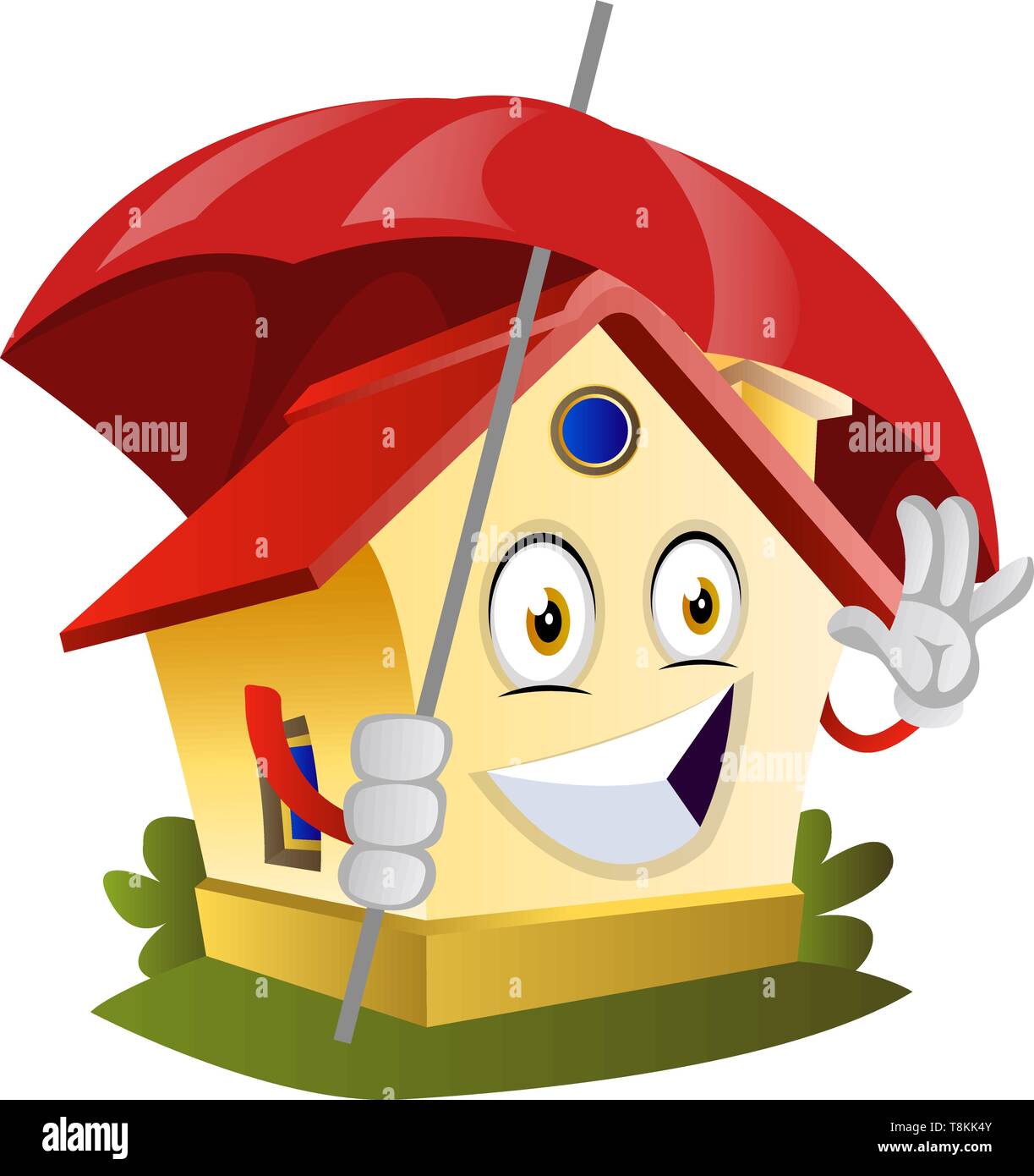 House è in possesso di un ombrello, illustrazione vettore su sfondo bianco. Illustrazione Vettoriale