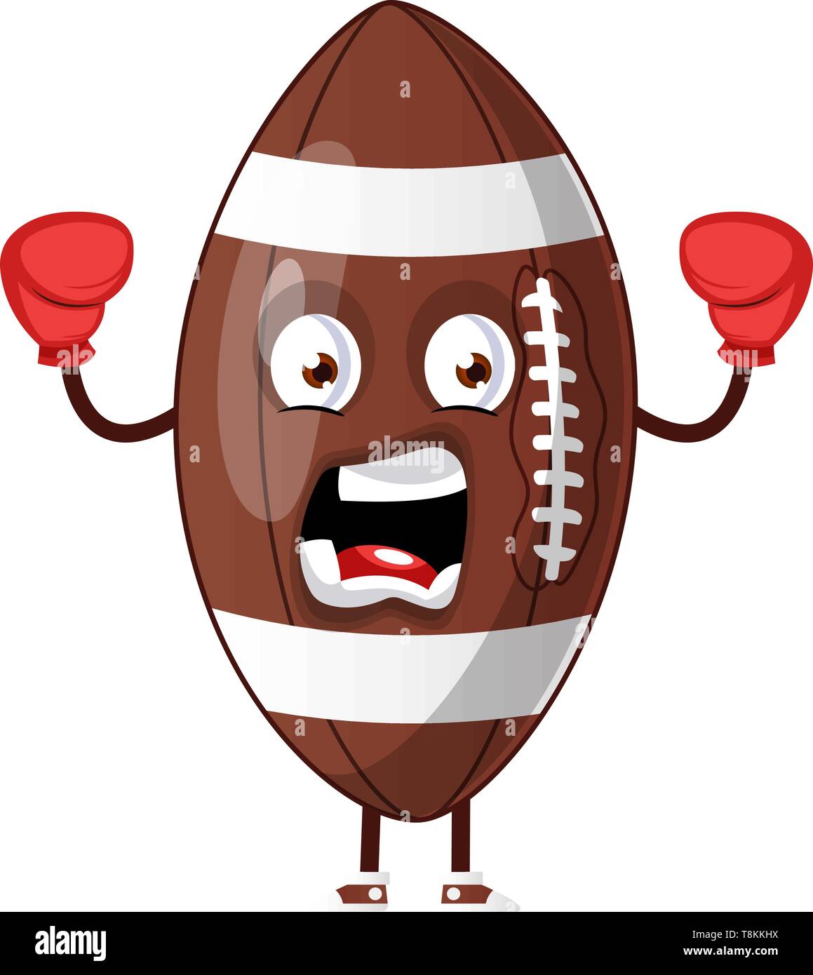 Pallone da rugby indossa guantoni da pugilato, illustrazione vettore su sfondo bianco. Illustrazione Vettoriale