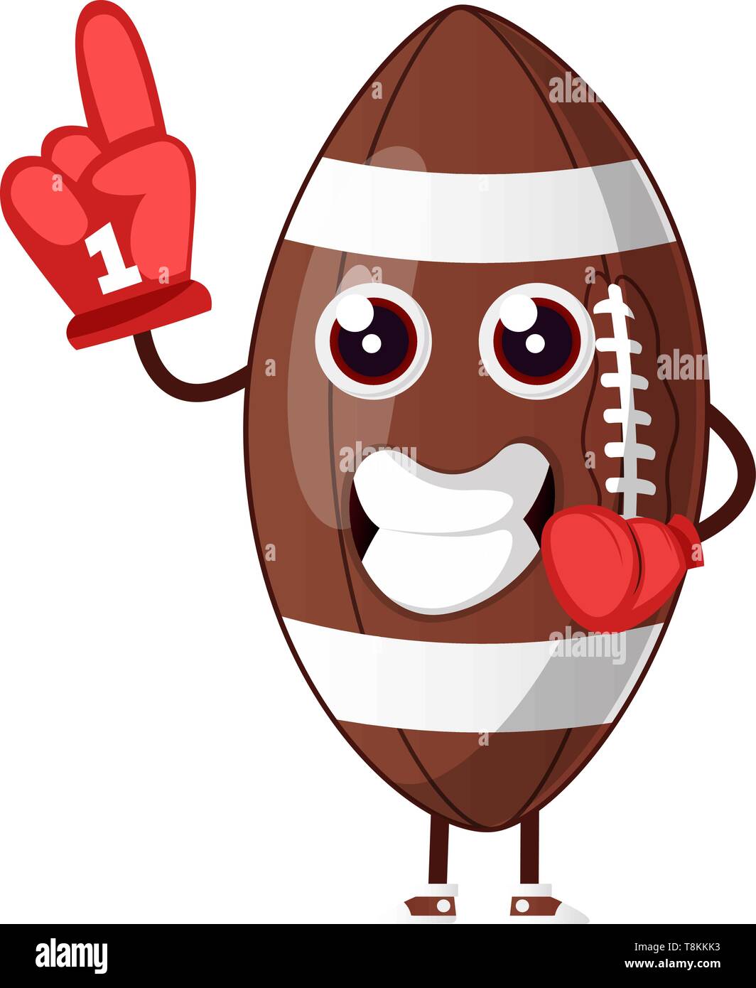 Pallone da rugby cherrs con guanto, illustrazione vettore su sfondo bianco. Illustrazione Vettoriale