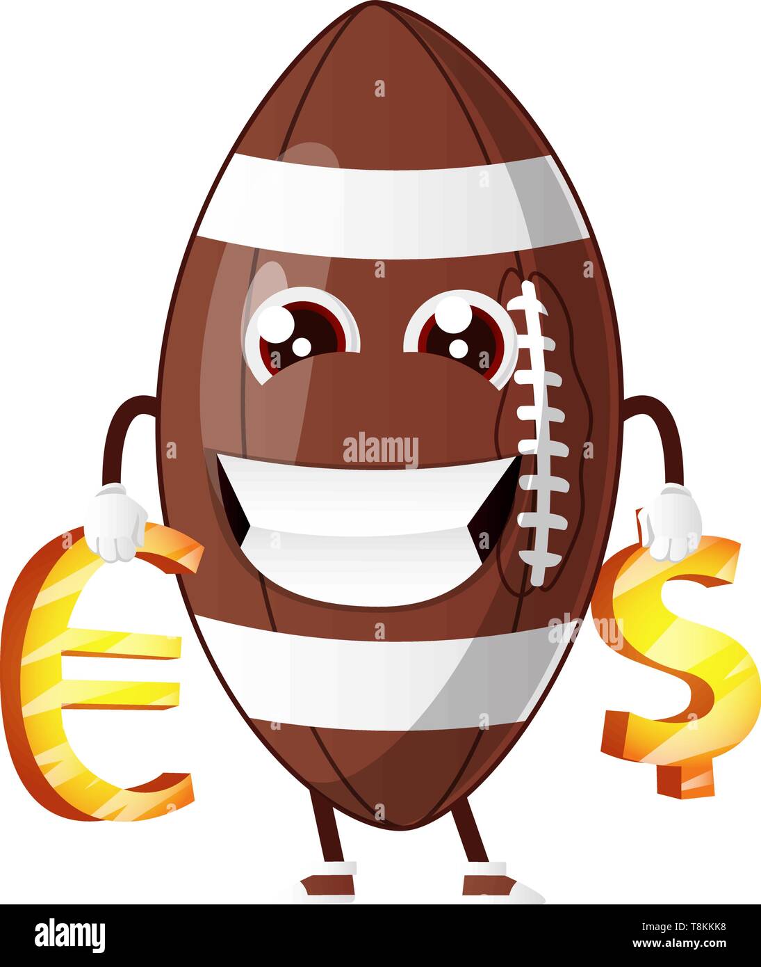 Pallone da rugby è in possesso di segni monetari, illustrazione vettore su sfondo bianco. Illustrazione Vettoriale