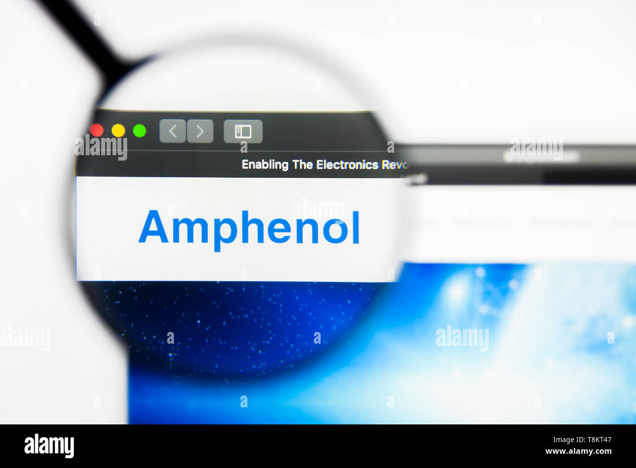 Richmond, Virginia, Stati Uniti d'America - 9 Maggio 2019: Editoriale illustrativa di Amphenol Corporation website homepage. Amphenol Corporation logo visibile sullo schermo. Foto Stock