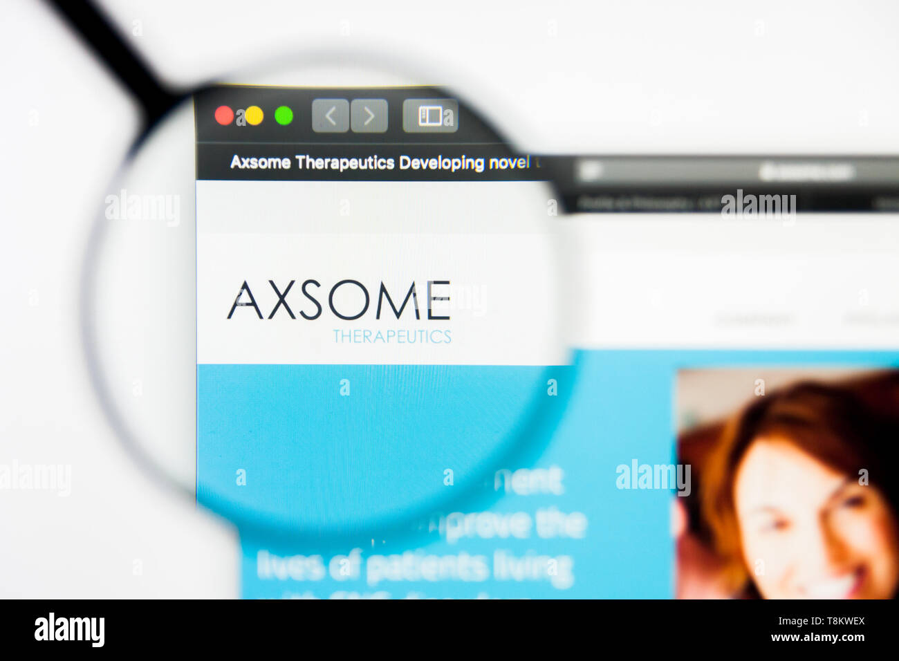Richmond, Virginia, Stati Uniti d'America - 9 Maggio 2019: Editoriale illustrativa di Axsome Therapeutics Inc website homepage. Axsome Therapeutics Inc logo visibile su Foto Stock