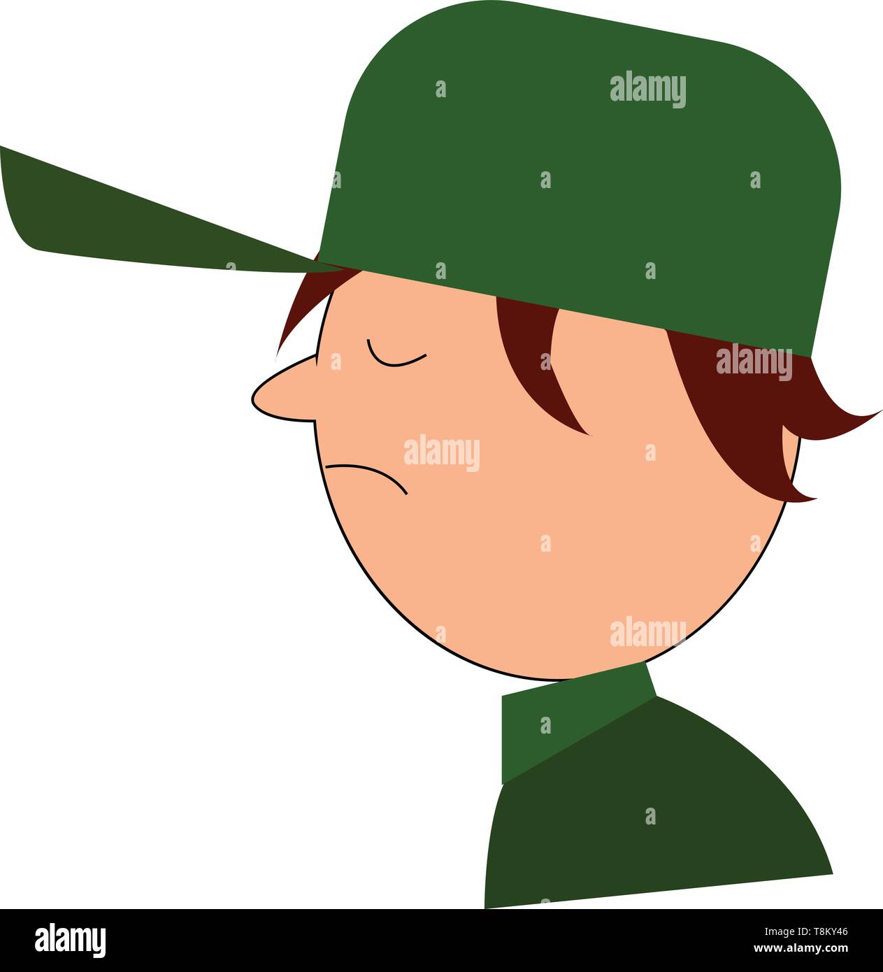 Un soldato con i capelli lunghi e di colore verde e cappuccio verde uniforme, vettore, il colore di disegno o illustrazione. Illustrazione Vettoriale