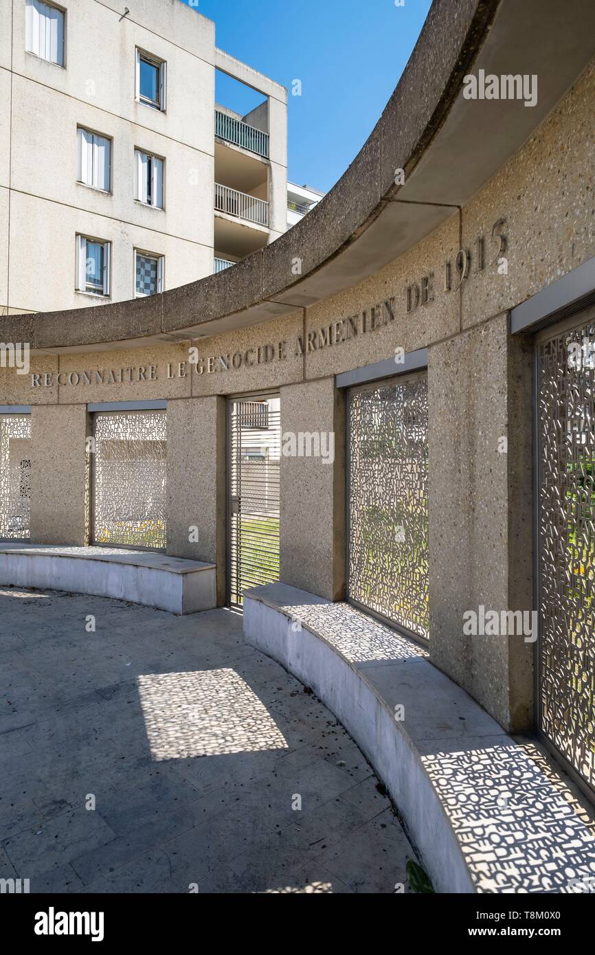 Francia, Rhone, Villeurbanne, Mendès-France square, il genocidio del popolo armeno Memorial Foto Stock