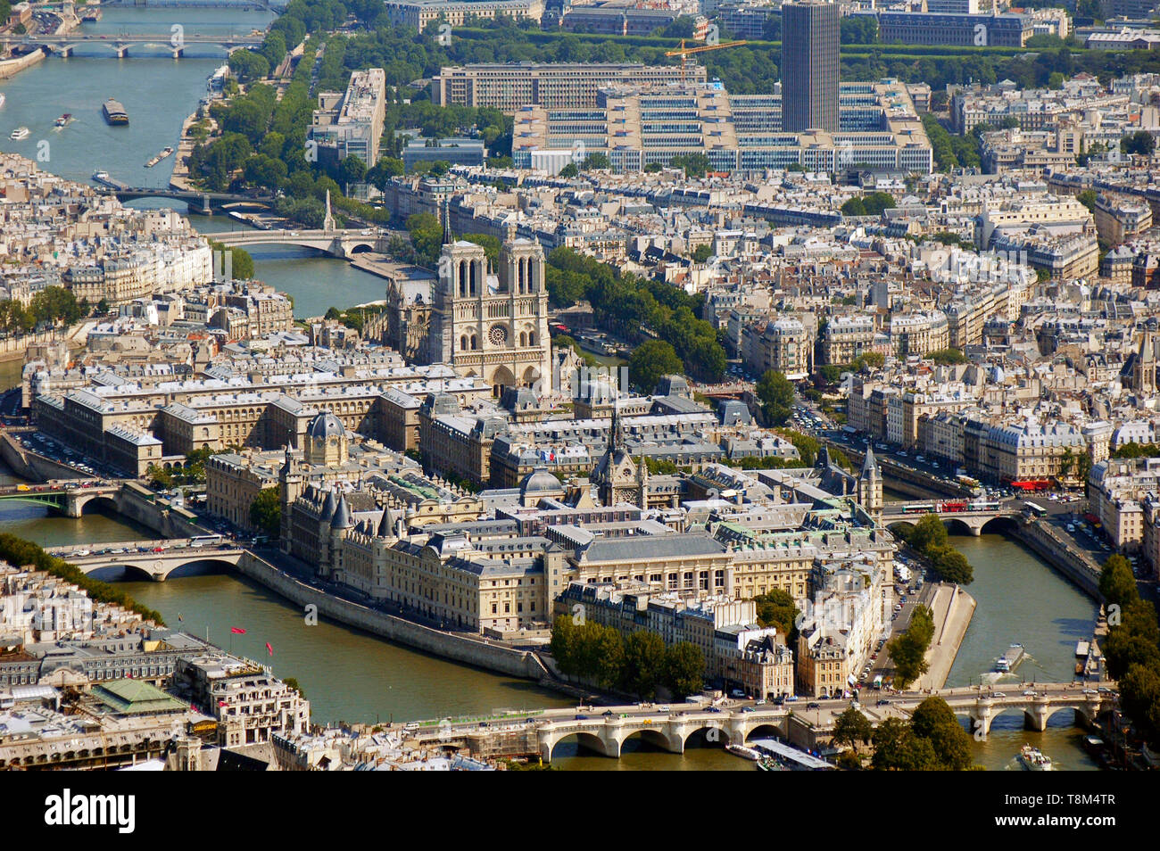 Francia, Parigi (75), area elencati come patrimonio mondiale dall'UNESCO, la cattedrale di Notre Dame a l'Ile de la Cité (vista aerea) Foto Stock